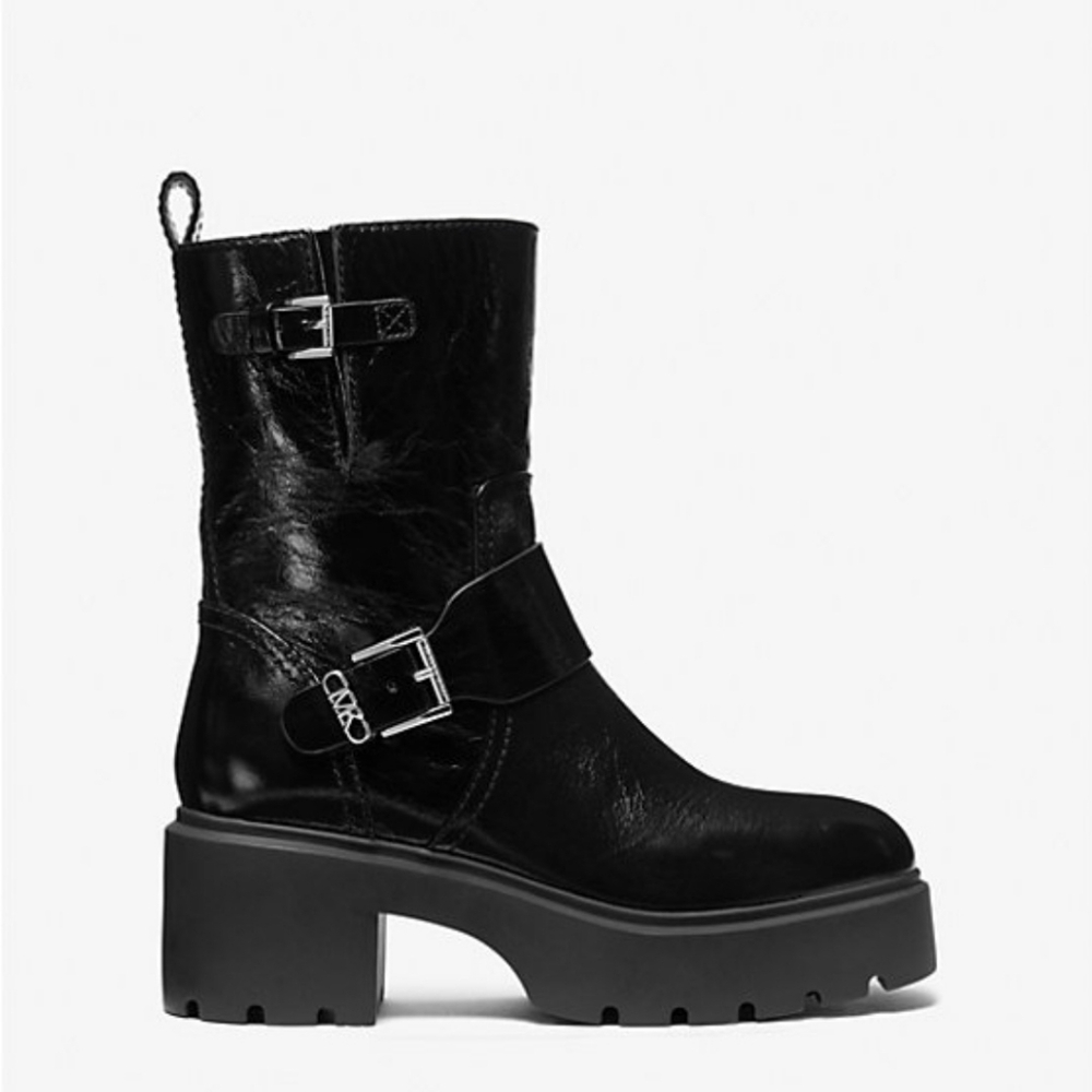 New Women's Michael Kors Perry Crinkled Patent Leather Boot - Picture 2 of 16